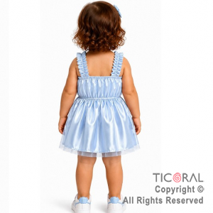 DISFRAZ PRINCESA CORTO CON BRETEL FRUNCIDO CELESTE TALLE 0